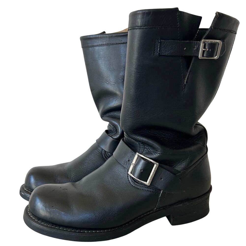 Vintage Georgia Giant Black Leather Engineer Boots Moto Biker Work USA Made